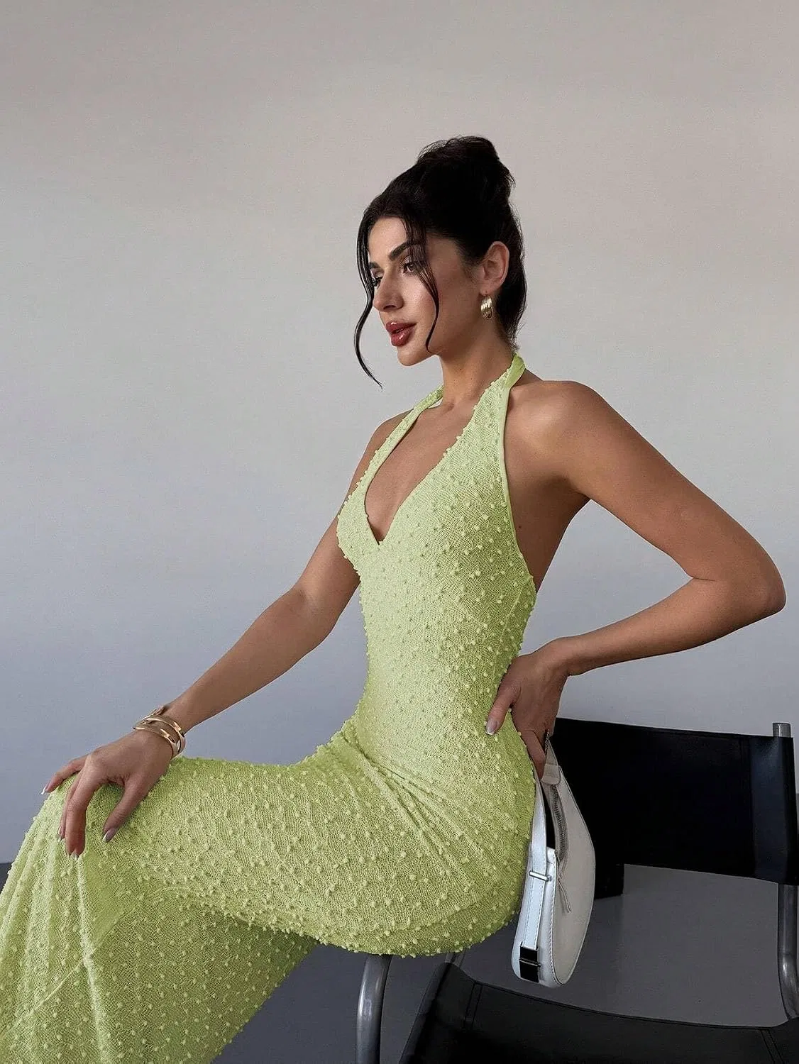 Женское облегающее платье на бретелях с открытой спиной Lime Green — фото 2