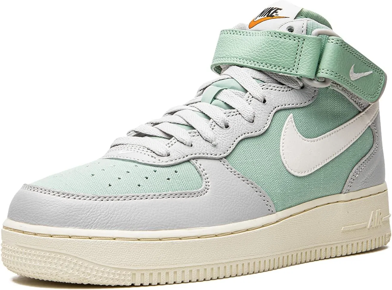 Детские кроссовки для мальчиков и девочек с кроссовками NIKE Air Force 1, Grey Fog Green Enamel Alpha Orange Sail — фото 2