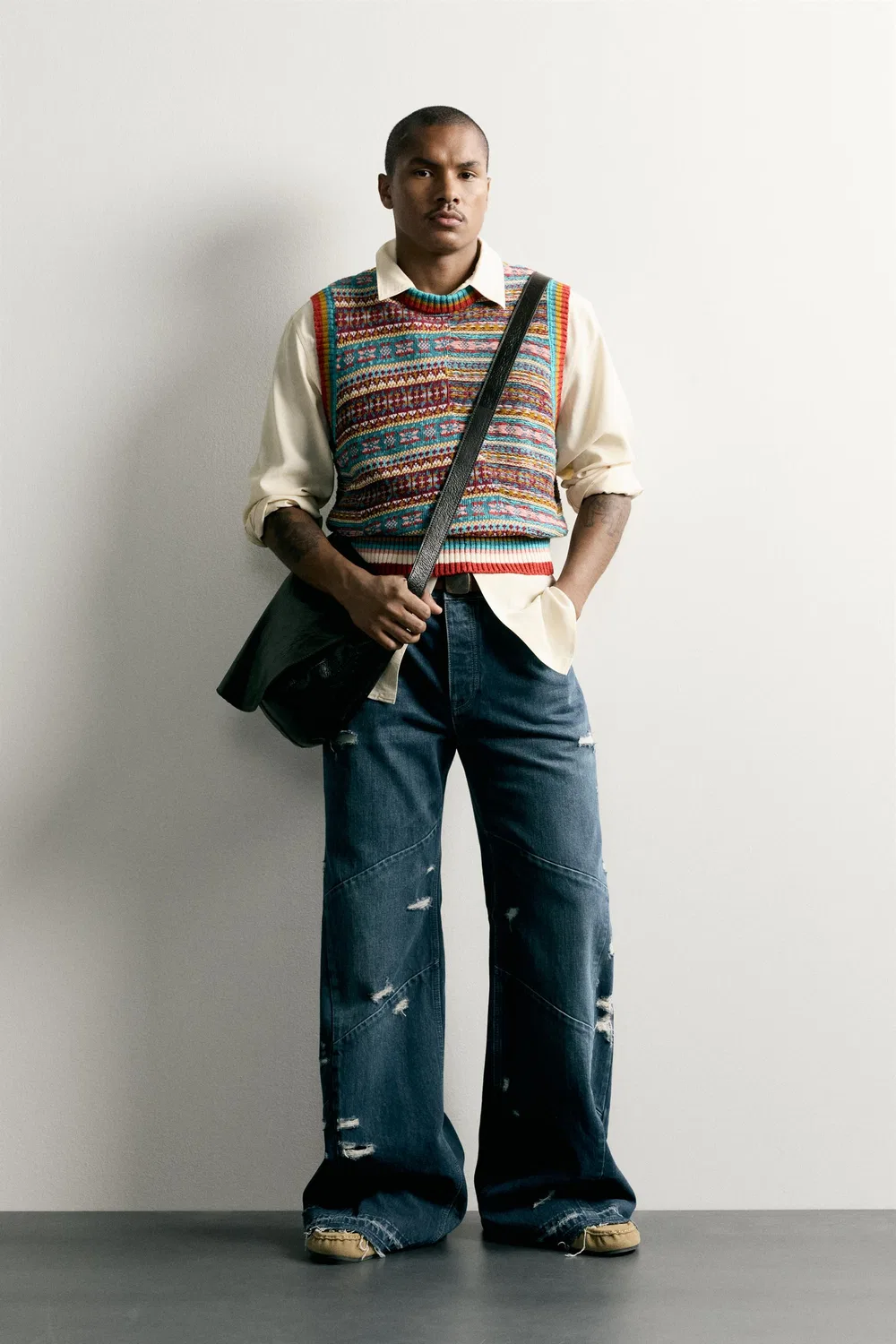 Жаккардовый жилет в стиле лоскутник ZARA, Turquoise