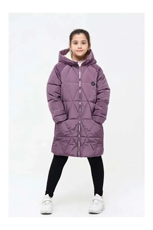Детское зимнее пальто для девочек с капюшоном Zekids, Purple