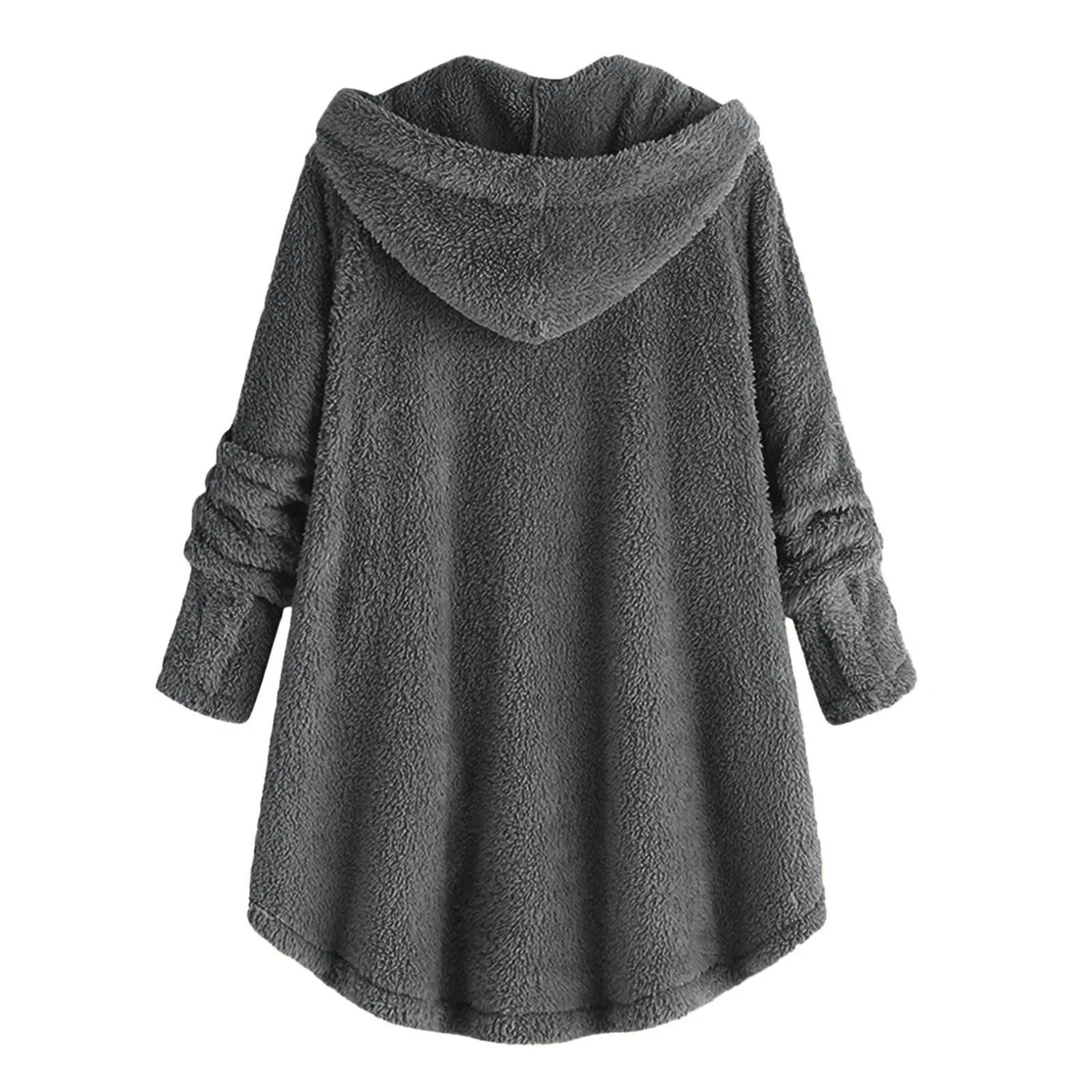 Женское пальто из флиса с капюшоном и принтом, модель Fuzzy Fleece Coat, 01#grigio scuro — фото 4