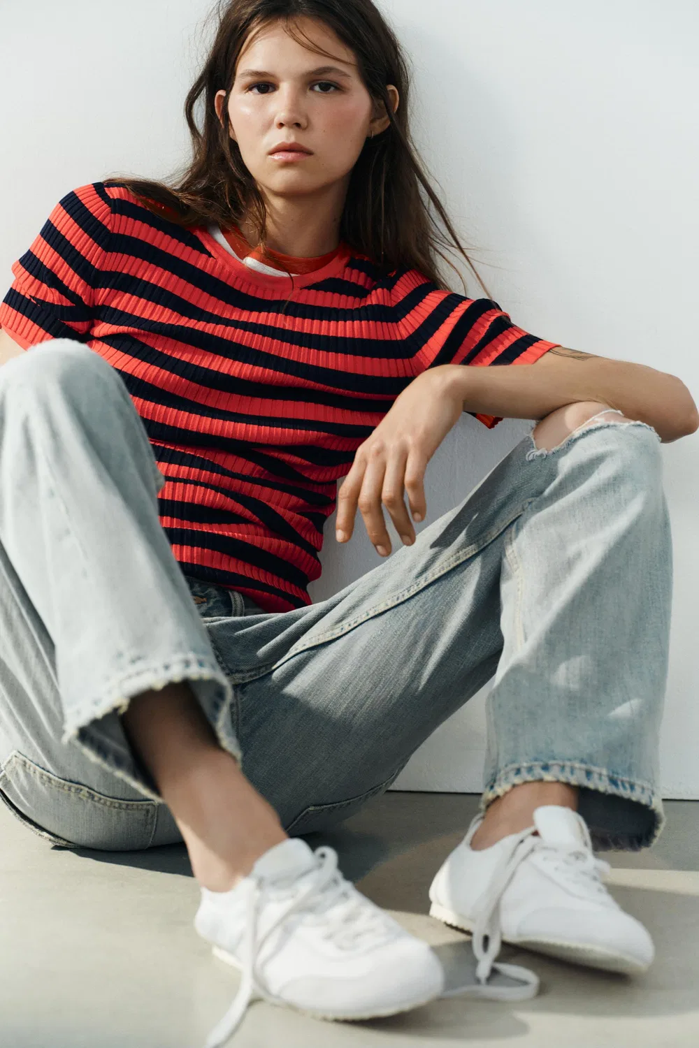 Вязаный топ в полоску с ребристой отделкой ZARA, red/navy — фото 2