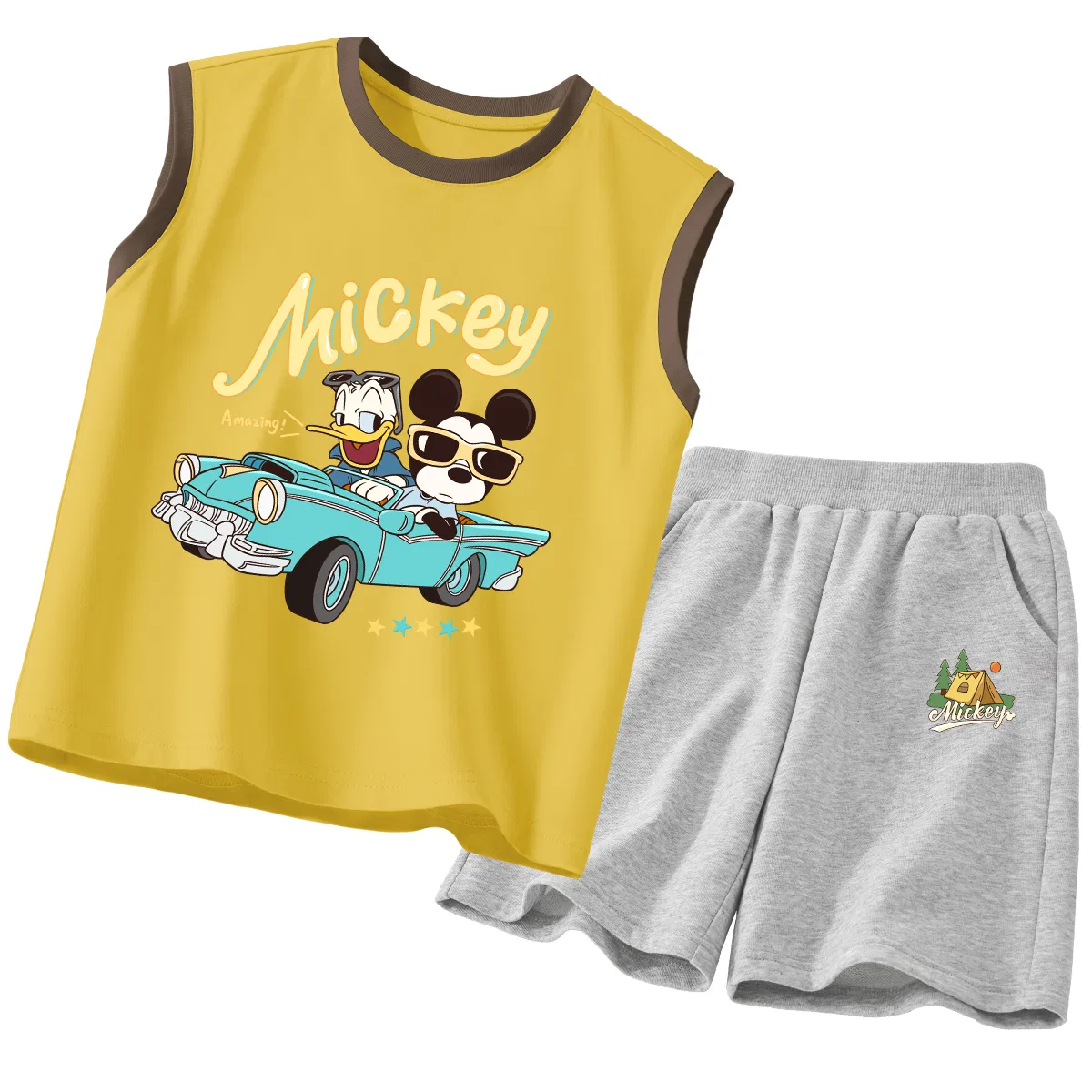 Спортивный костюм для детей Disney, круглый вырез, тонкая ткань, Di Highway Travel Brown+Di Tent K Gray