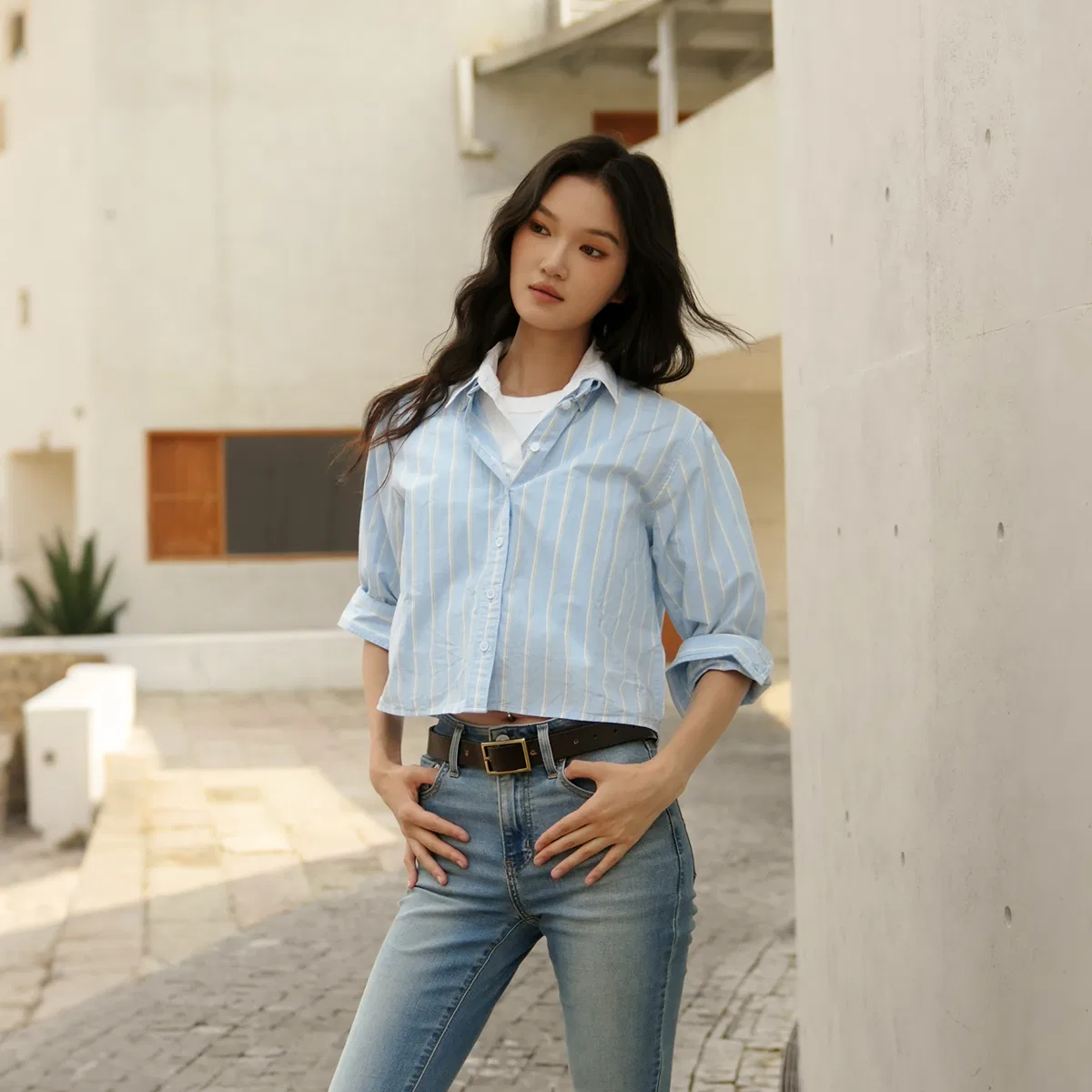 Женская рубашка с воротником Levis, Light Blue — фото 4
