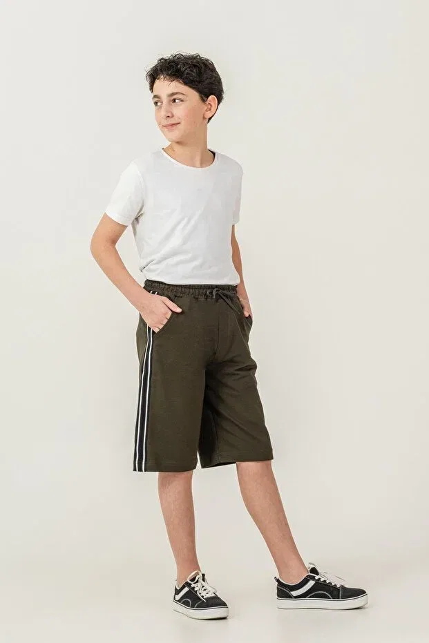 Детские шорты для мальчиков с боковыми полосками Mışıl Kids, Khaki — фото 2