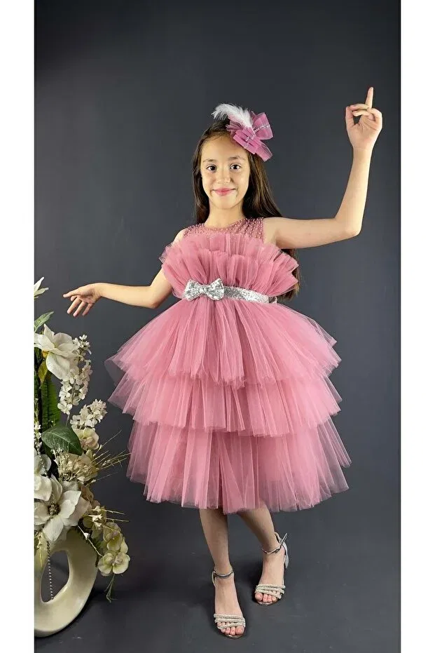 Детское платье для девочек с принтом Katkat tulle bouquet model Mnk Baby&Kids, Pink
