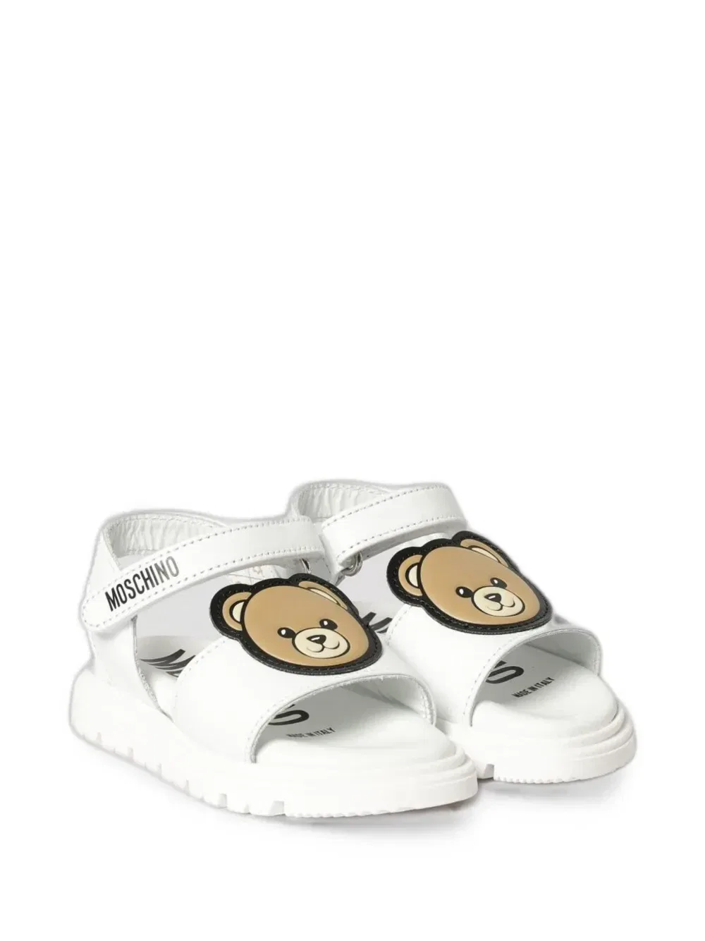 Кожаные сандалии с нашивкой в виде плюшевого мишки Moschino Kids, белый