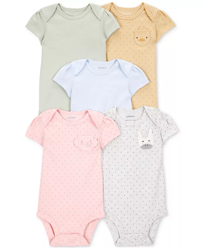 

Боди с коротким рукавом для девочки с принтом животных, 5 шт Carter's, мультиколор