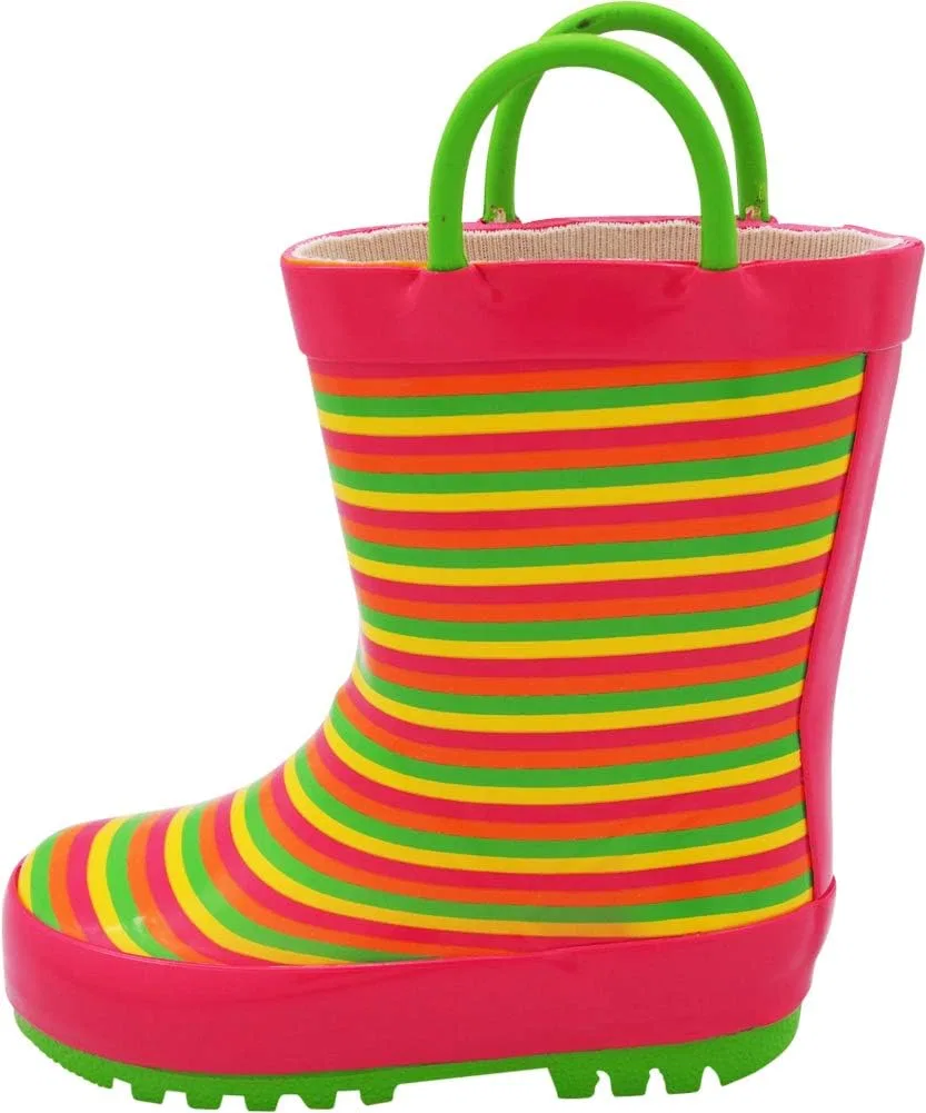 Детские резиновые сапоги для девочек с ручками NORTY, Fuchsia/Lime Stripes