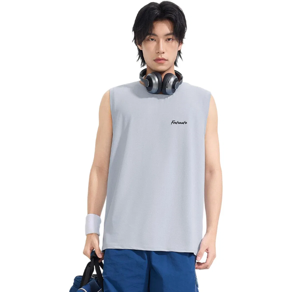 Детский топ-майка быстросохнущий Daidai Text Chest Logo MINISO, Light Gray