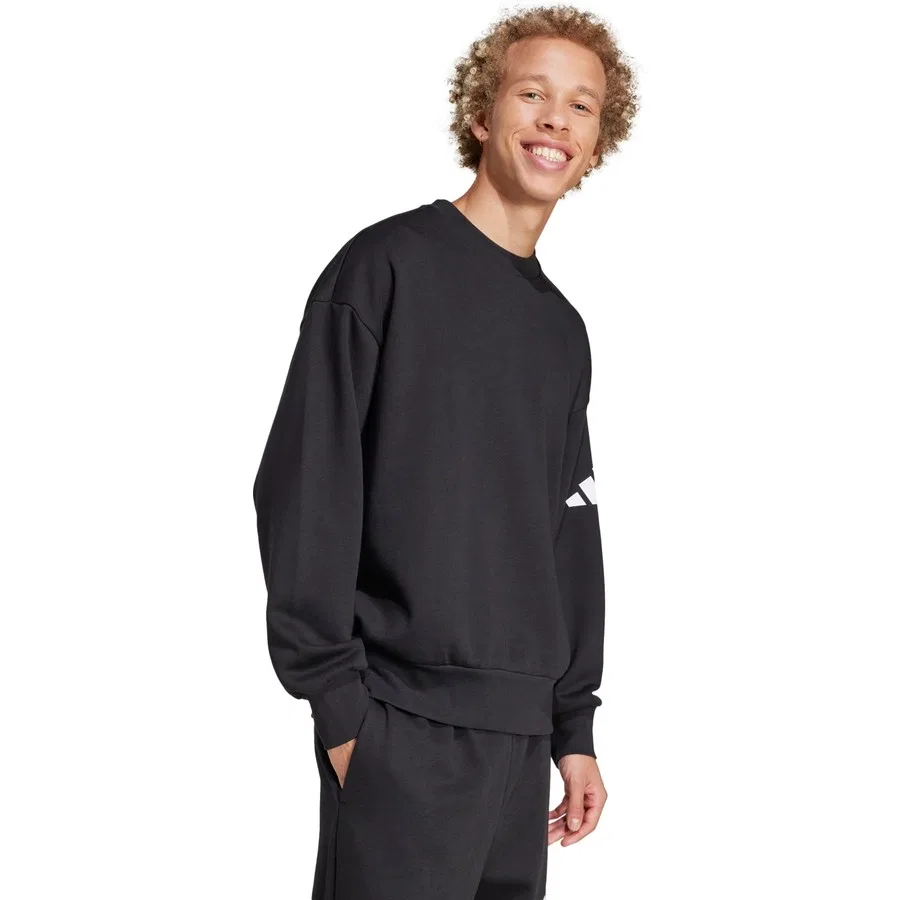 Свитшот мужской с длинным рукавом Essentials Loose Fit 3 Bar Logo adidas, Черно-белый — фото 2