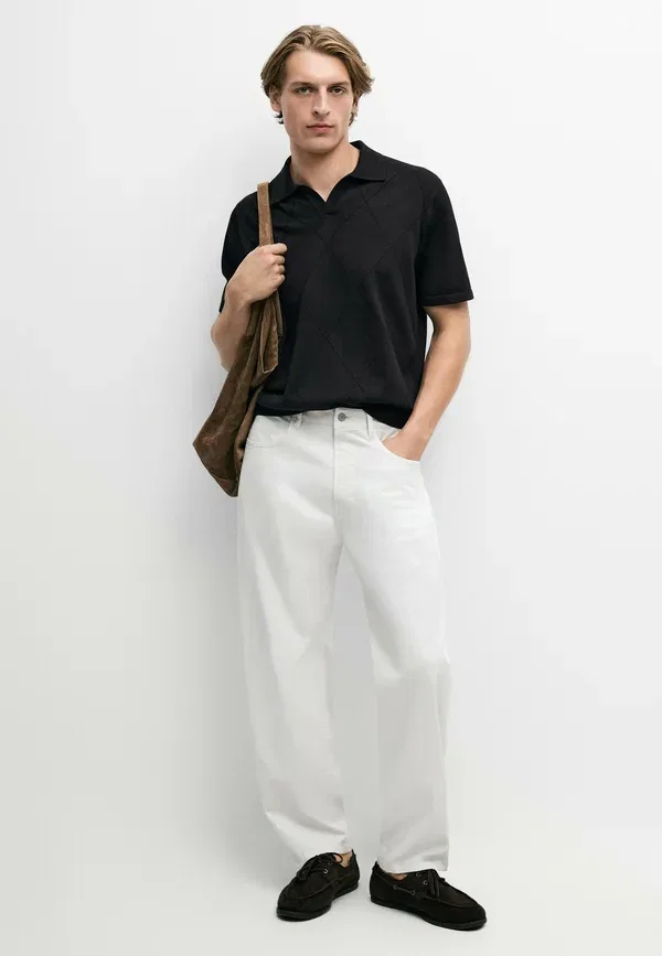 Футболка с V-образным вырезом Polo shirt Massimo Dutti, Mottled Dark Blue, темно-синий — фото 2