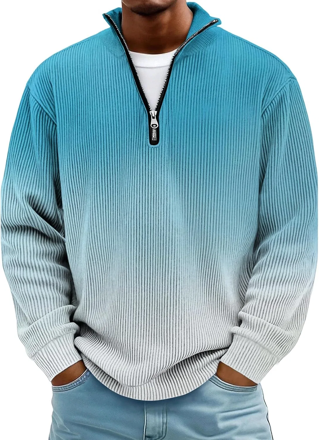 Женская длинная футболка с воротником-поло Regular Fit, Sky Blue — фото 4