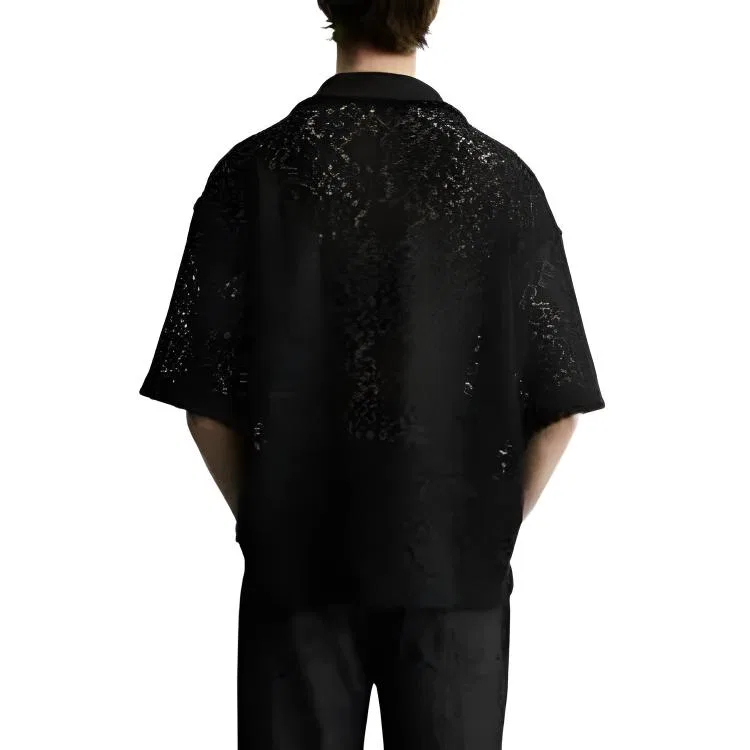 Мужская рубашка с кубинским воротником Black ZARA, Black — фото 4