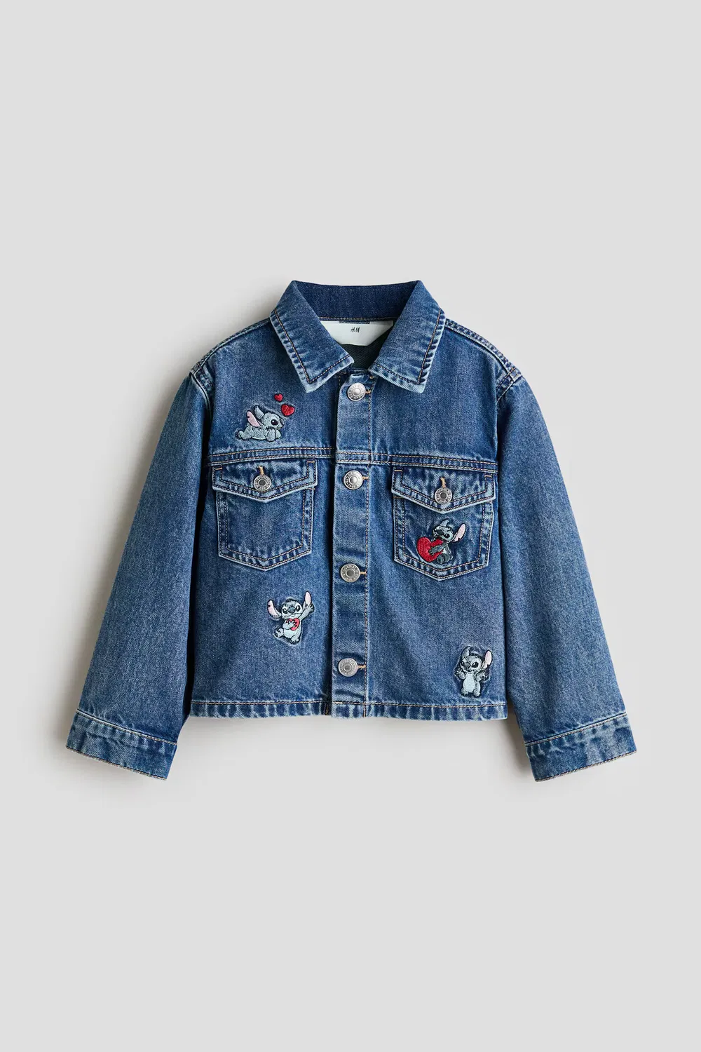 Джинсовая куртка с вышивкой H&M, Denimblau/Lilo & Stitch
