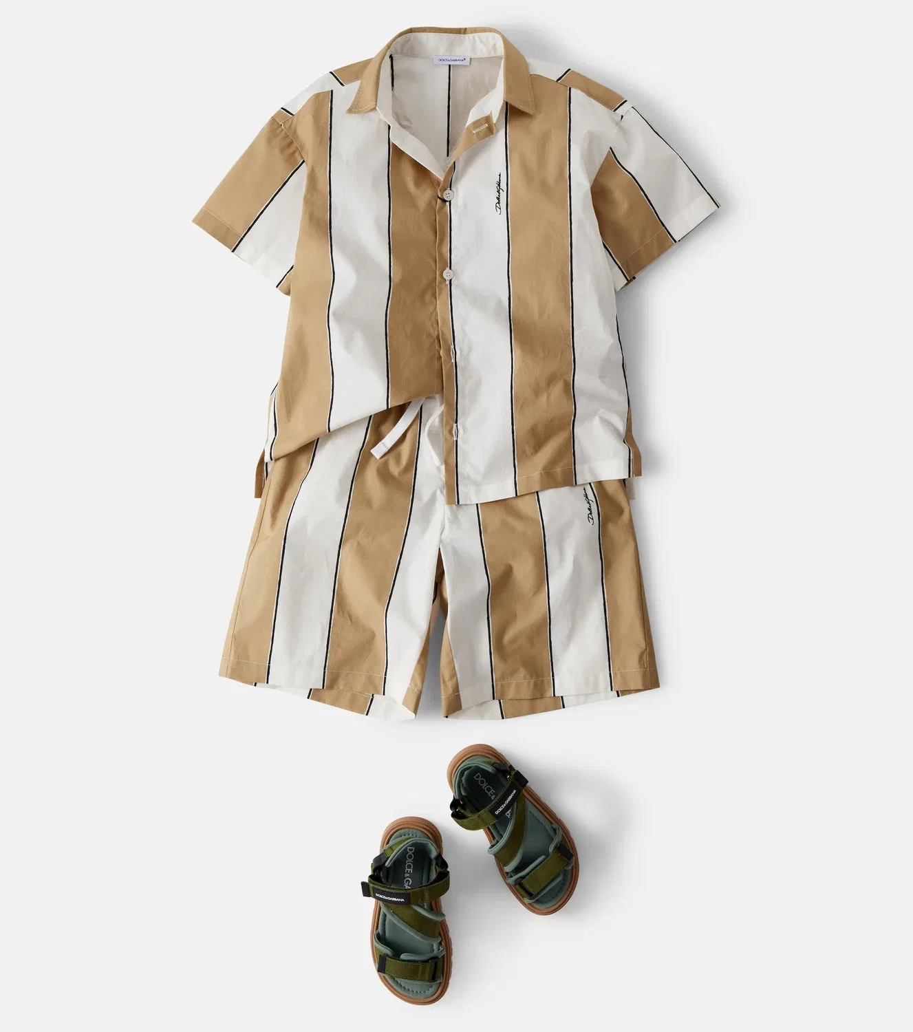 Шорты хлопковые в полоску Dolce&Gabbana Kids, бежевый — фото 2