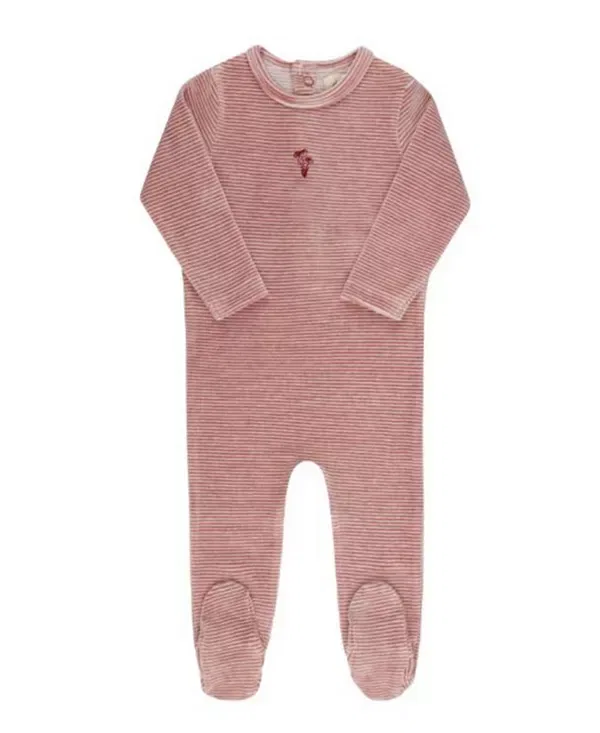 Детский слип-пижама с ножками с велюровыми полосками Unisex velour stripe collection footie + beanie Ely'S & Co., Dark Pink — фото 2