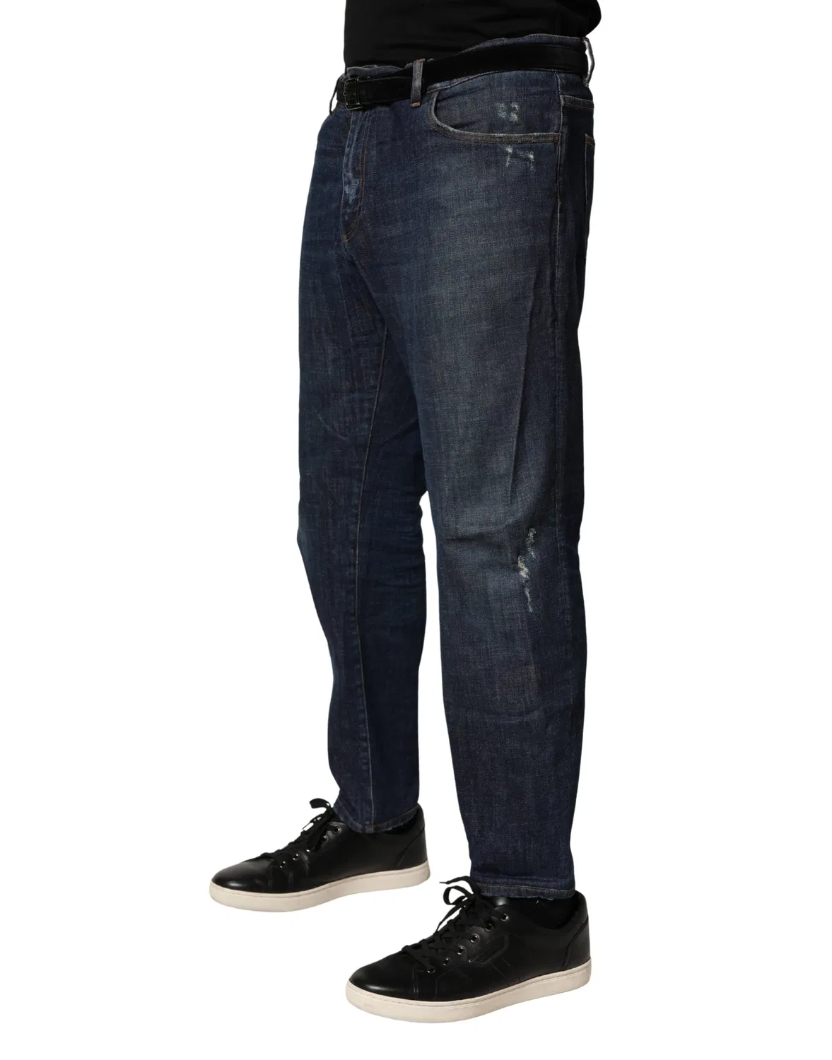 Мужские джинсы скинни с потертостями Dark Blue Washed Skinny Cotton Denim Dolce & Gabbana, Blue — фото 3