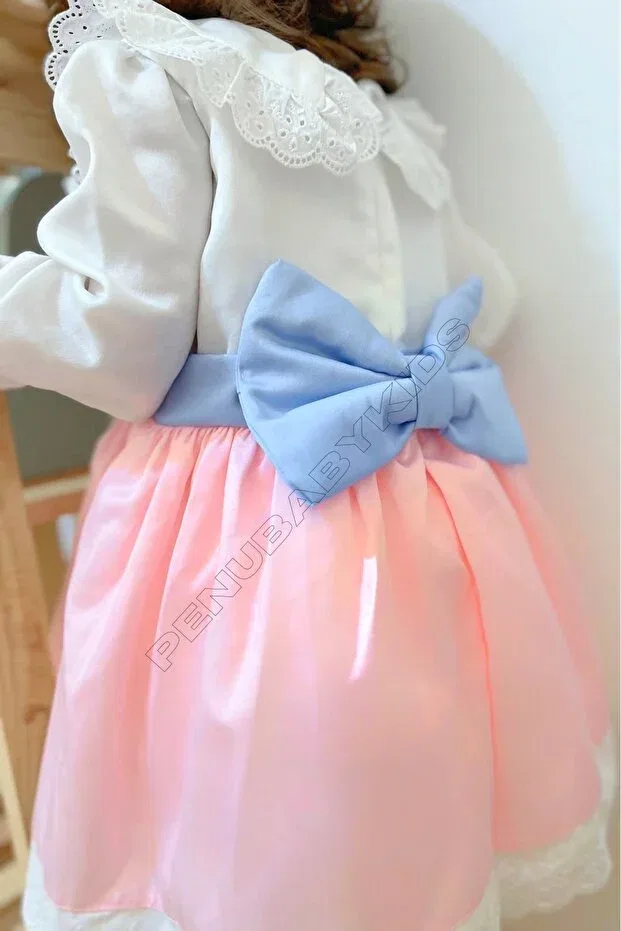 Детское платье для девочек с длинным рукавом Penu Baby Kids, Blue-Pink — фото 4