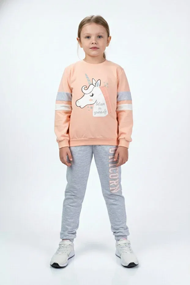 Детский спортивный комплект для девочек с принтом Horned Horse Tracksuit Set Mnk, Somon — фото 2
