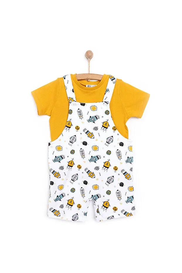 Детский комбинезон с принтом Hellobaby Basic Boys Rocket Pattern Shorts Salopet-Tshirt Baby Boy Ebebek Hello Baby, Hardal