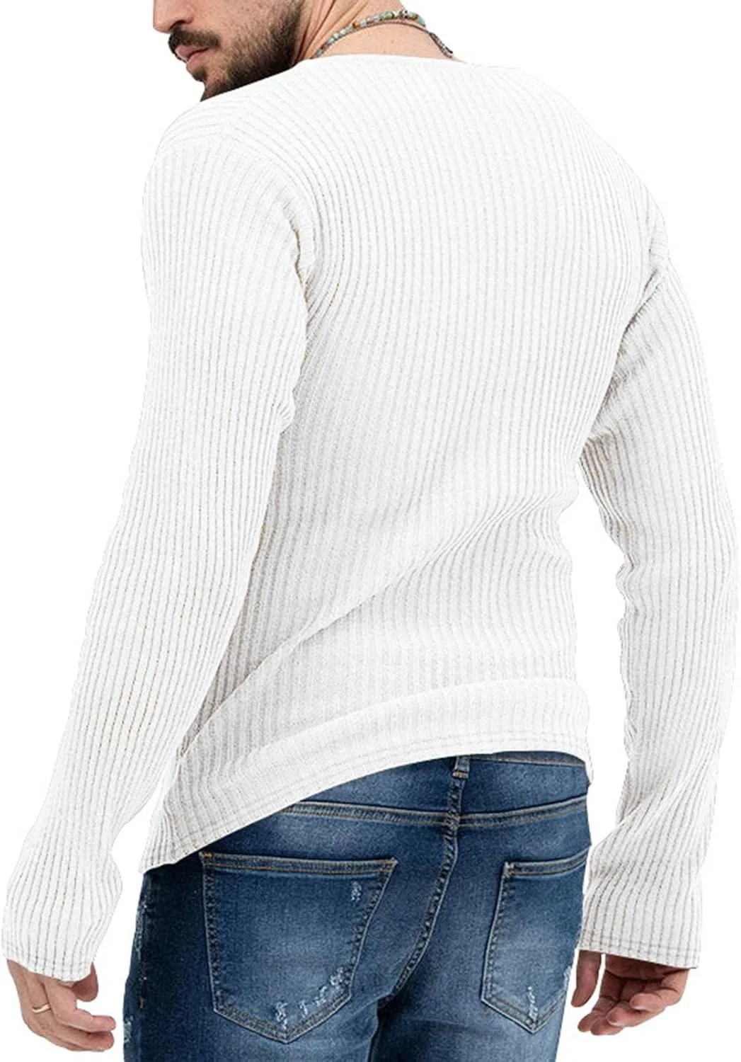 Мужская облегающая футболка с v-образным вырезом, Ribbed Knit, White — фото 2