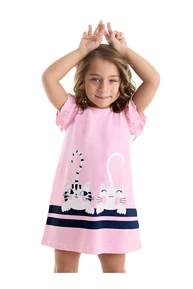 Детское платье для девочек с коротким рукавом Striped friends Denokids, Pink