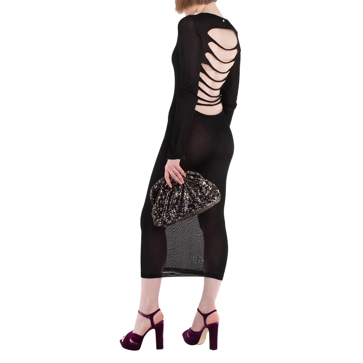 Платье миди трикотажное с разрезами на спине Knit Slashed Back Transparent Midi Dress Versace, Black — фото 3