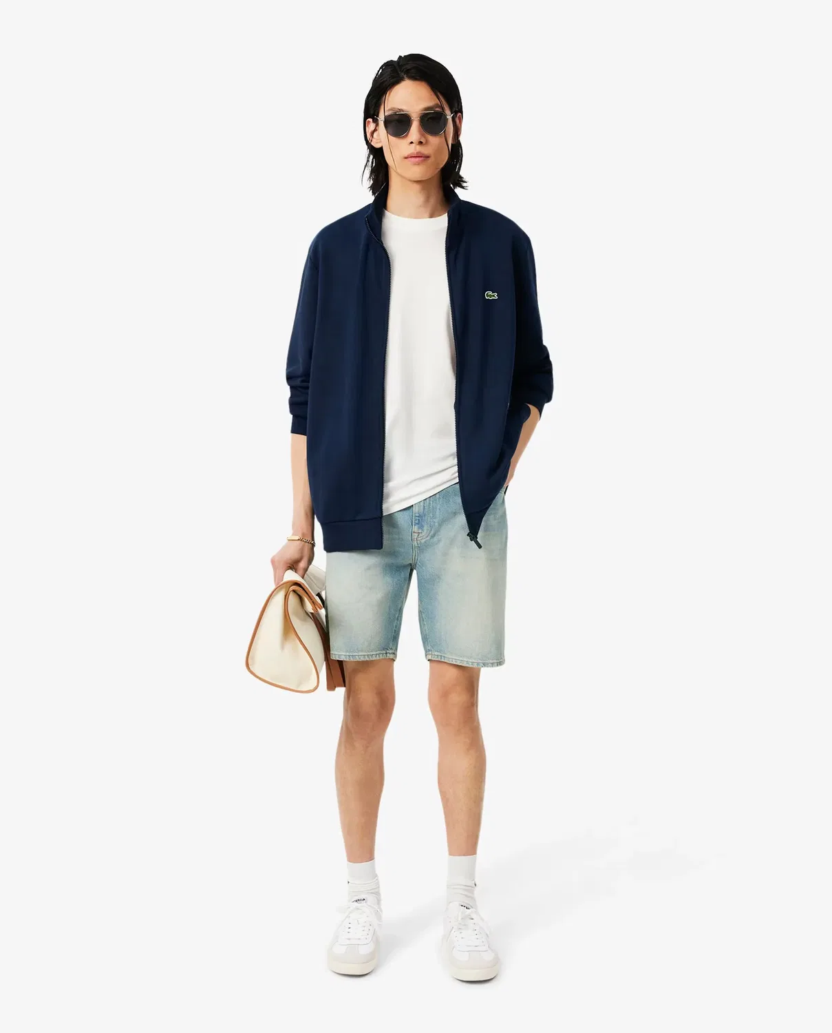 Худи без капюшона Lacoste Cotton Fleece на молнии, мужская, Azul Marino — фото 4