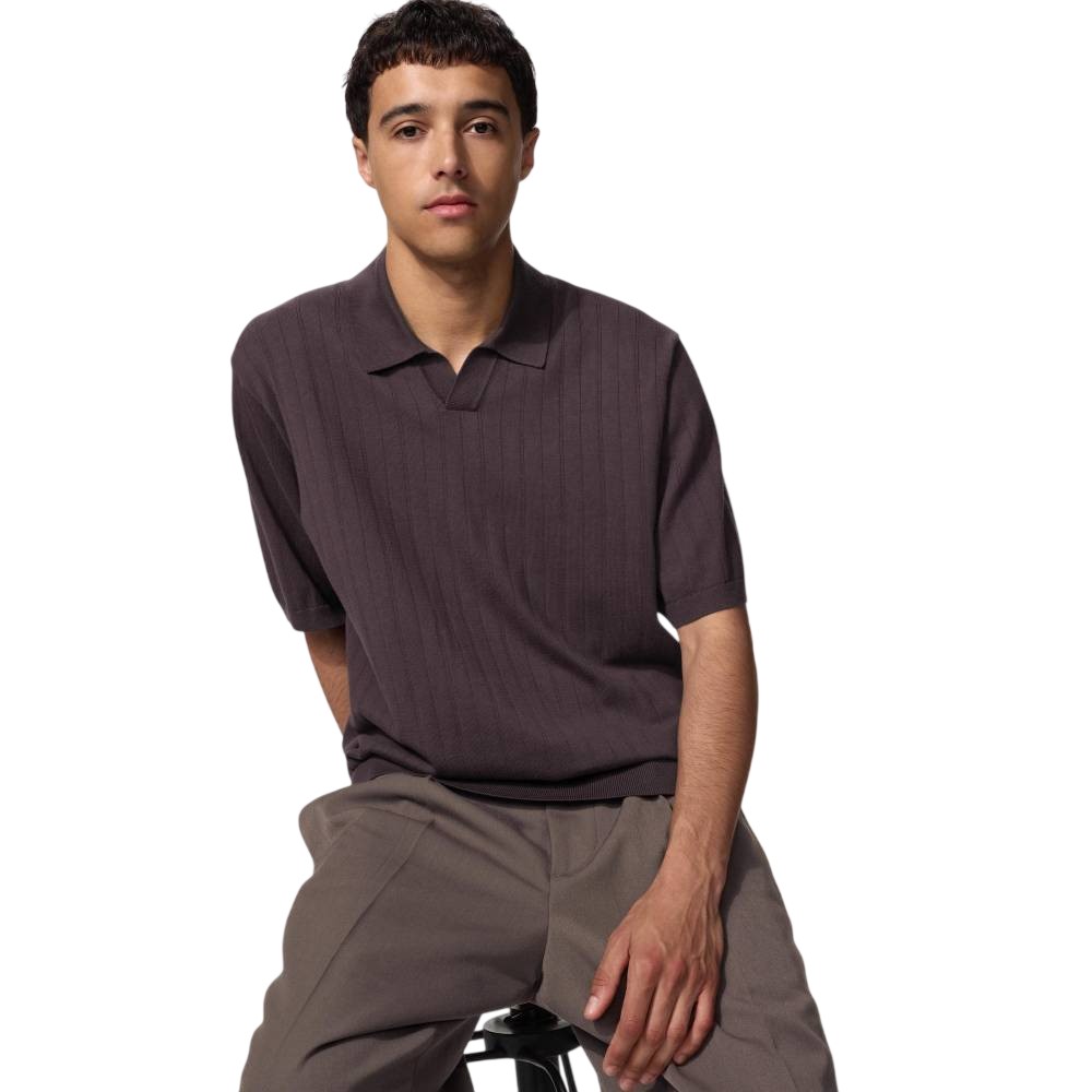 Поло Uniqlo Washable knit skipper sweater, 79 темно-фиолетовый