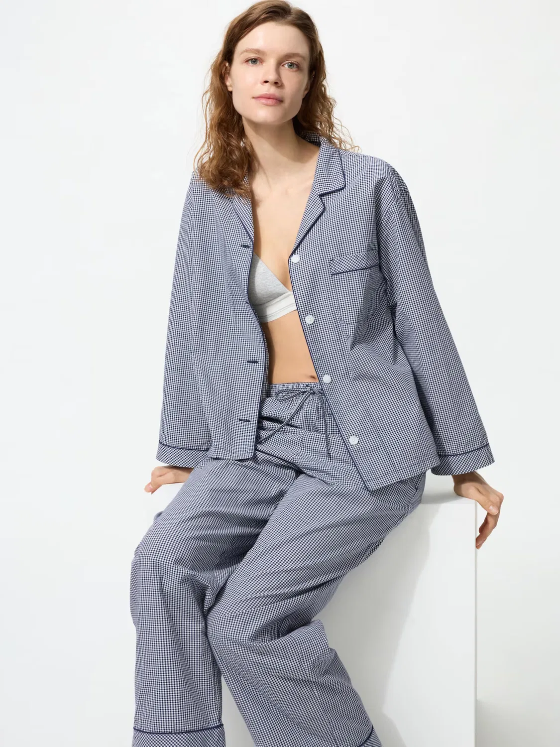 Пижама Uniqlo, хлопковая, для дома, темно-синий