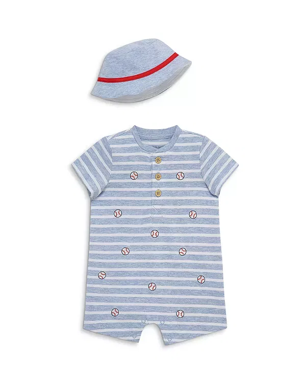 Детский комплект комбинезона и шапочки с принтом Baseball Romper & Hat Set Little Me, синий