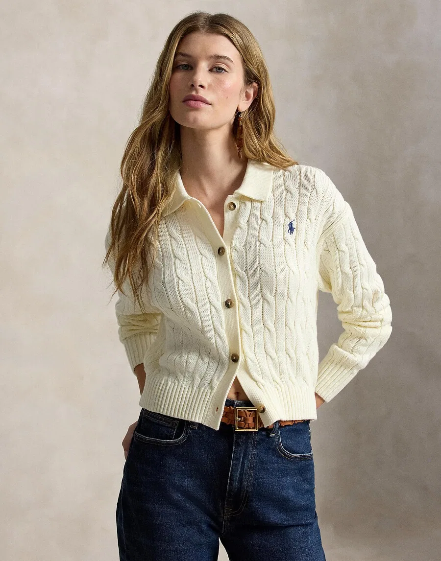 Вязаный кардиган Polo Ralph Lauren кремового цвета — фото 2