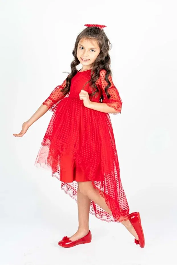 Детское платье для девочек с кружевом Mnk Baby&Kids, Red — фото 4