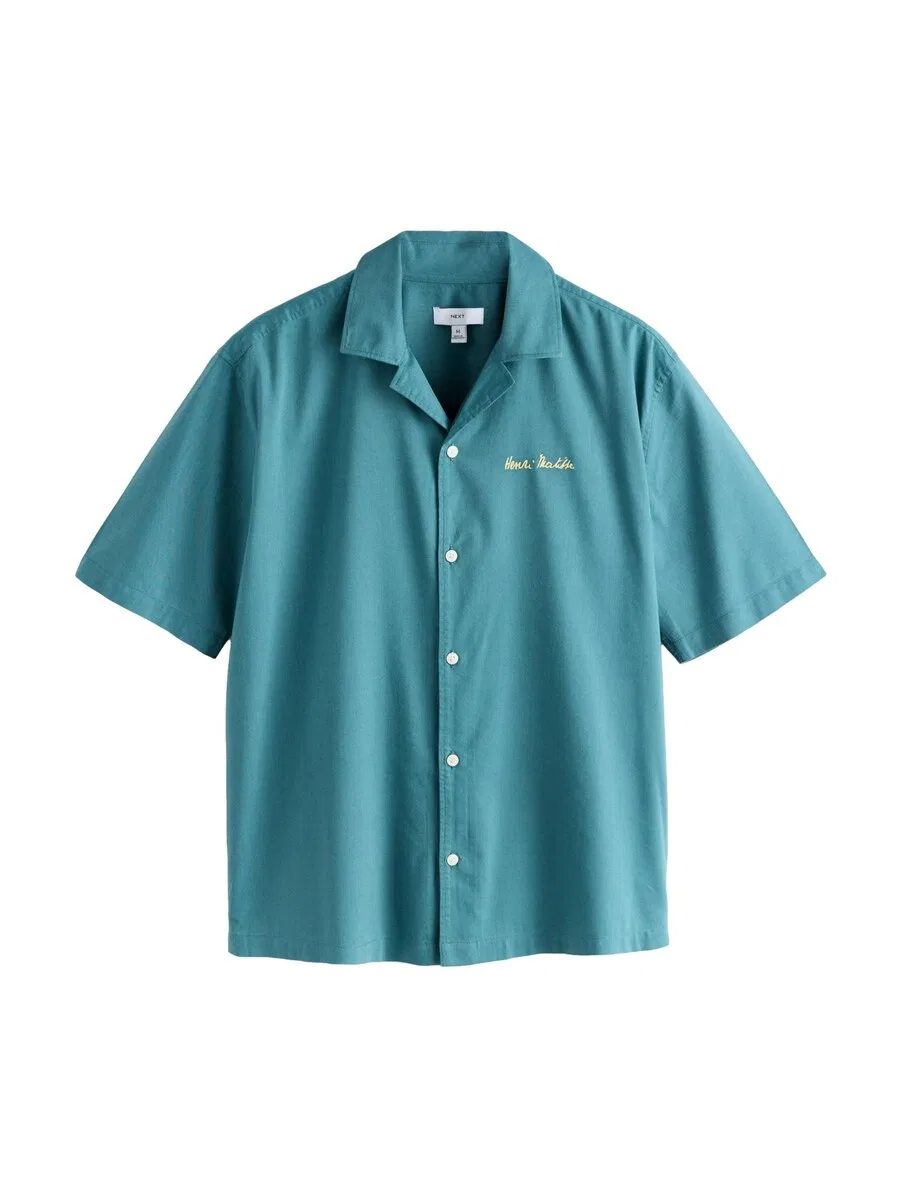 Рубашка Next Regular fit Button Up Shirt 'Matisse' в бирюзовом и светло-голубом цветах
