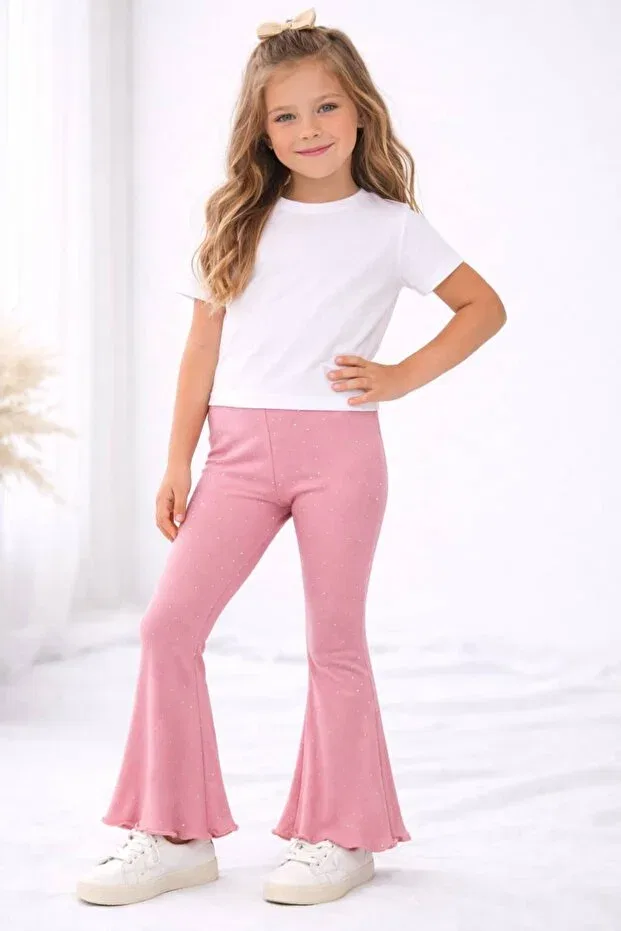 Детские леггинсы для девочек с принтом Scuba fabric flared stone and f ruffle detail single bottom Incili, Salmon