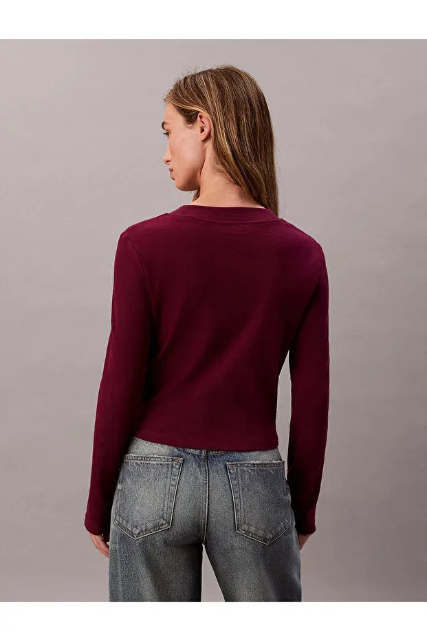 Женская хлопковая футболка с длинным рукавом Calvin Klein, Burgundy — фото 3