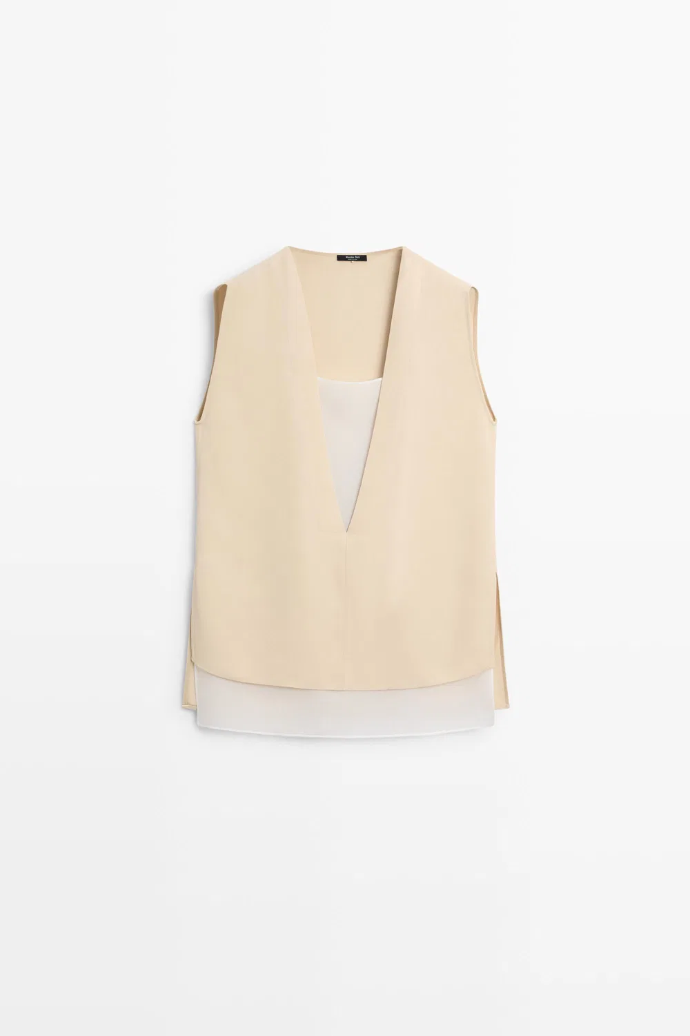 Топ Massimo Dutti Flowing Double-Layer With Contrast Detail, кремовый — фото 2