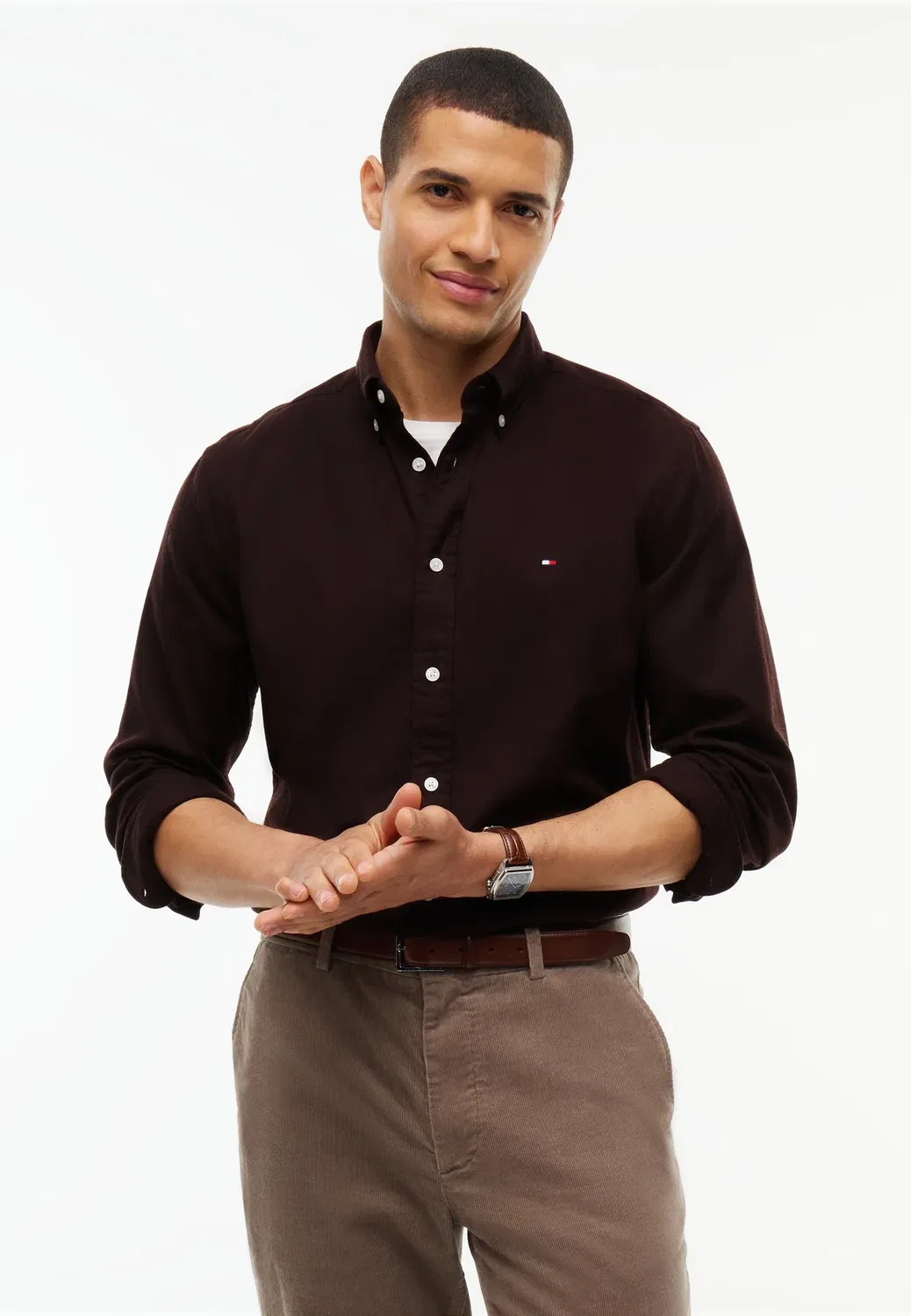 Рубашка из фланели Flex однотонная RF - рубашка Tommy Hilfiger, Chocolate