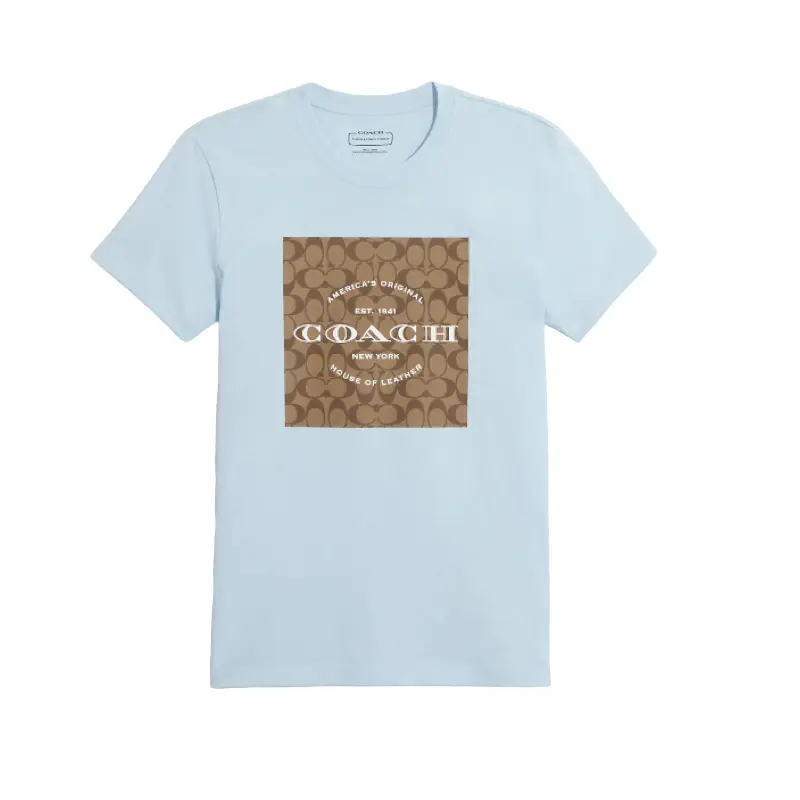 

Футболка Coach Signature In Organic Cotton, голубой, Синий, Футболка Coach Signature In Organic Cotton, голубой