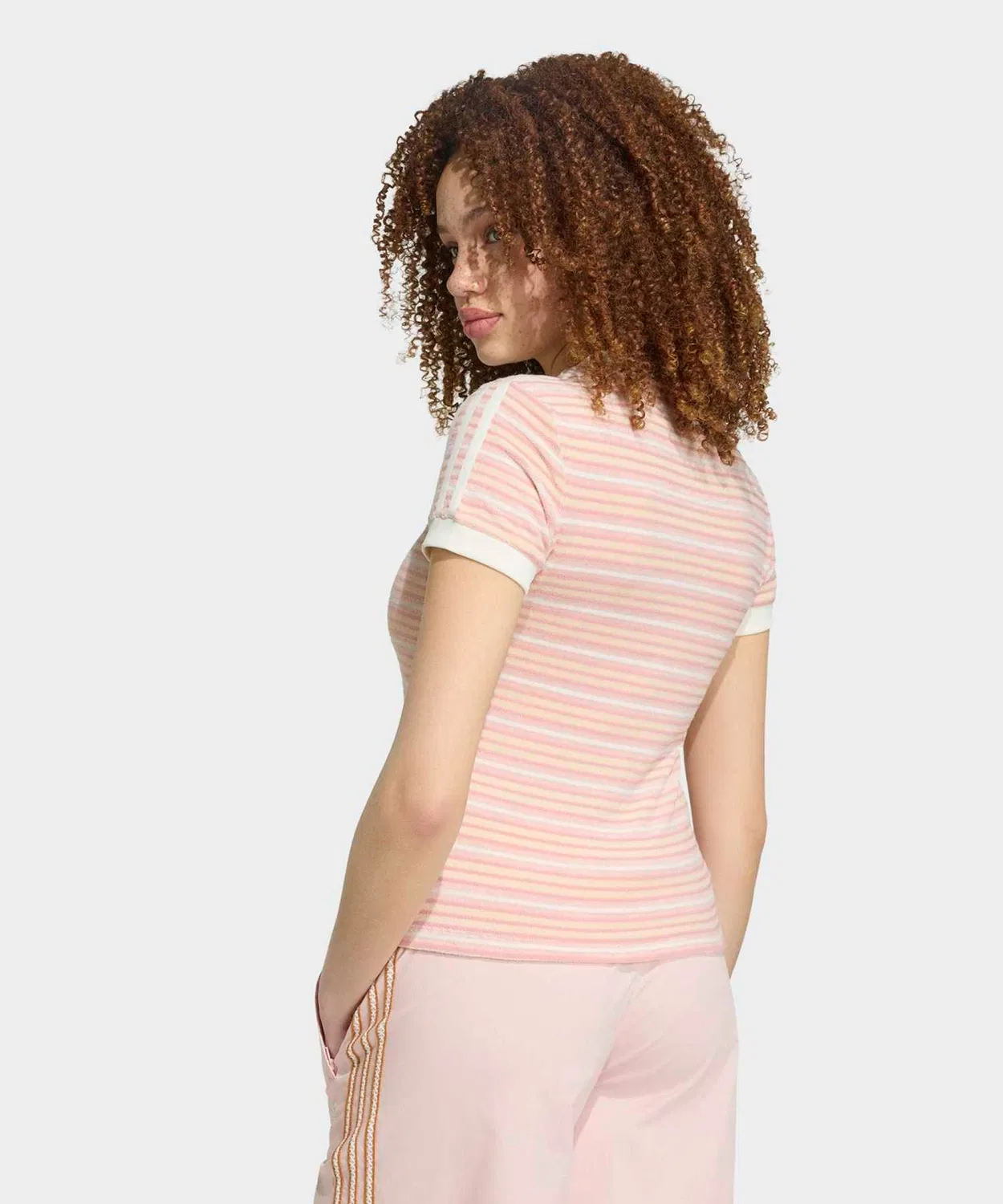 Женская футболка с полосками slim fit Adidas Originals Summer Glow Slim Stripe, Pink — фото 2