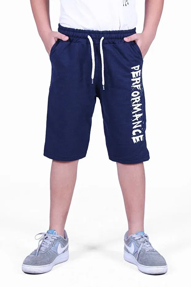 Детские шорты для мальчиков с принтом Performance Letter Printed Fyk Kids, Navy Blue