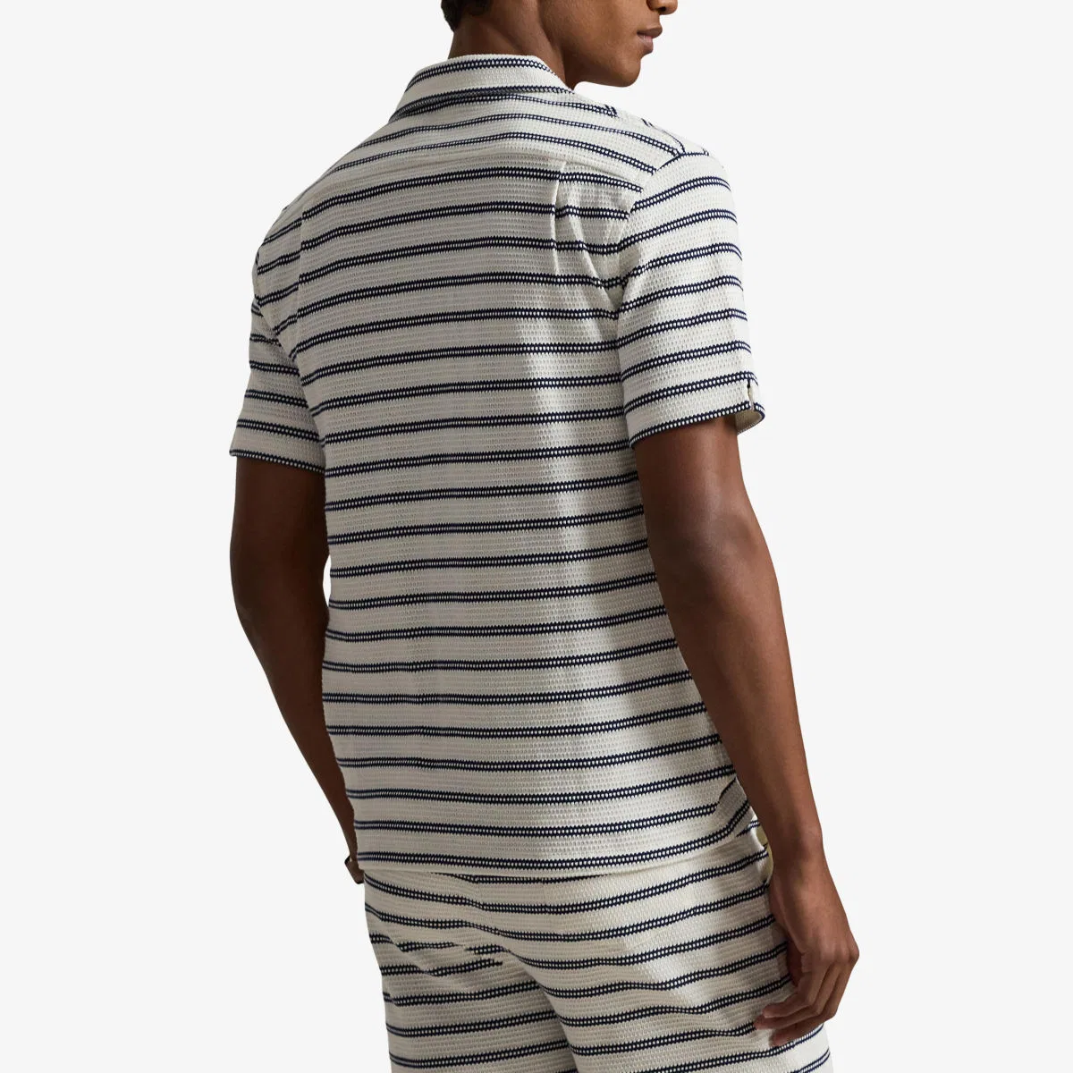 Рубашка из ткани с полосатой ажурной отделкой Polo Ralph Lauren, синий/кремовый — фото 4