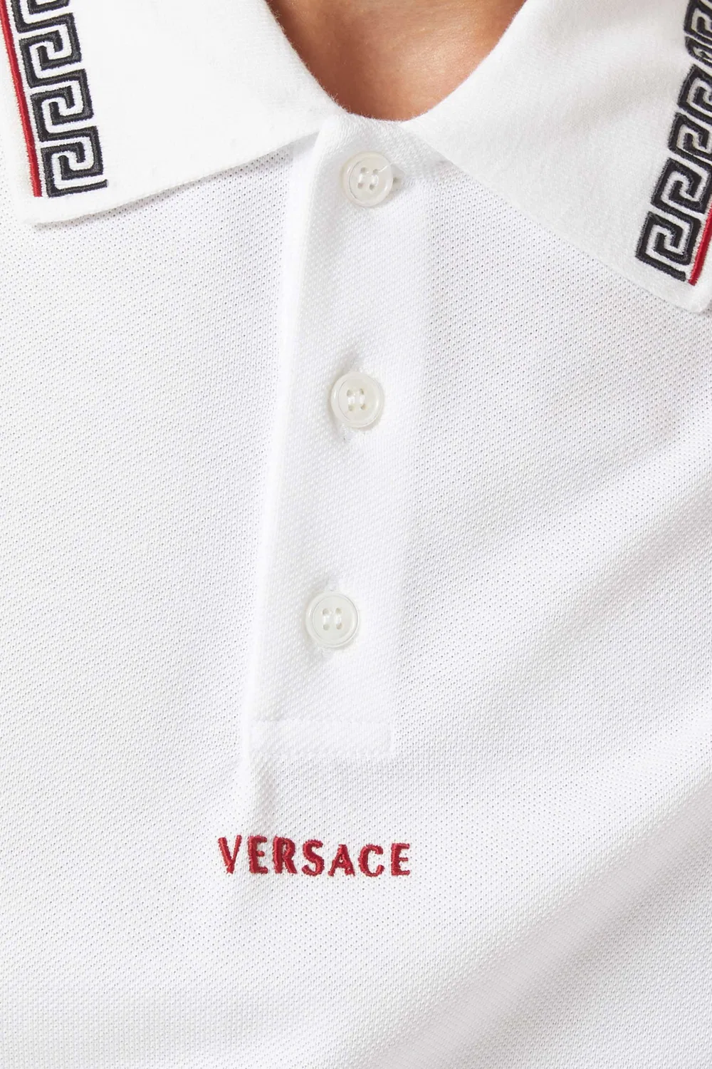 Футболка поло с вышитым логотипом хлопковое пике Versace — фото 4