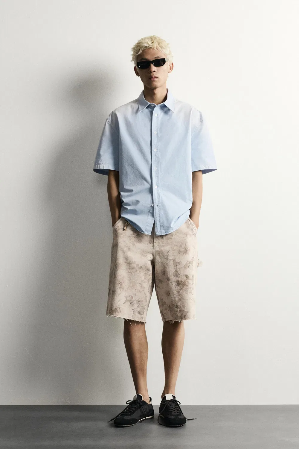 Шорты плотника с цветочным принтом, выстиранные после стирки. ZARA, Multicoloured