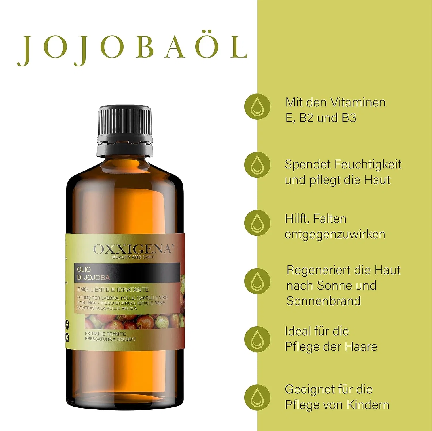 Масло для тела и волос Jojoba Oil, 1000 мл, OXXIGENA — фото 2