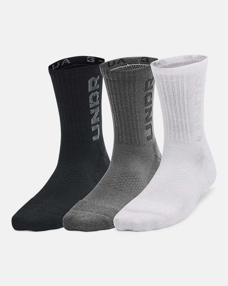 Детские носки средней высоты с поддержкой свода стопы, набор из 3 пар, UA Zone UnderArmour, Black/White/Castlerock