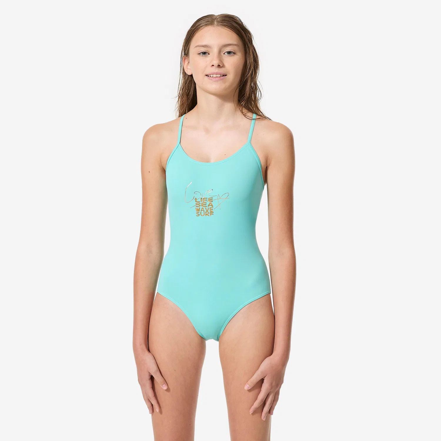 Детский купальник для девочек Hiloe Decathlon, Lagunengrun / Gold