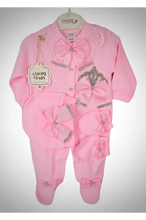 Детский комбинезон для девочек хлопковый Stoned Princess Jumpsuit Set Amore Baby, Pink