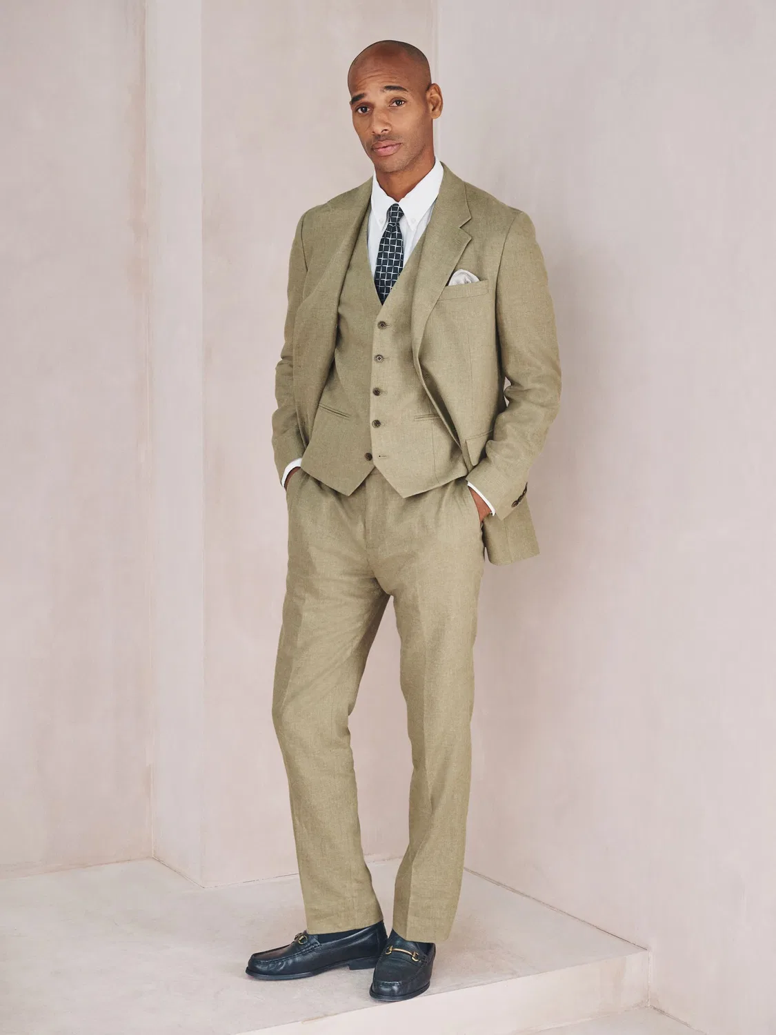 Жилет Next Green Linen Blend Texture Suit Waistcoat, зеленый — фото 3